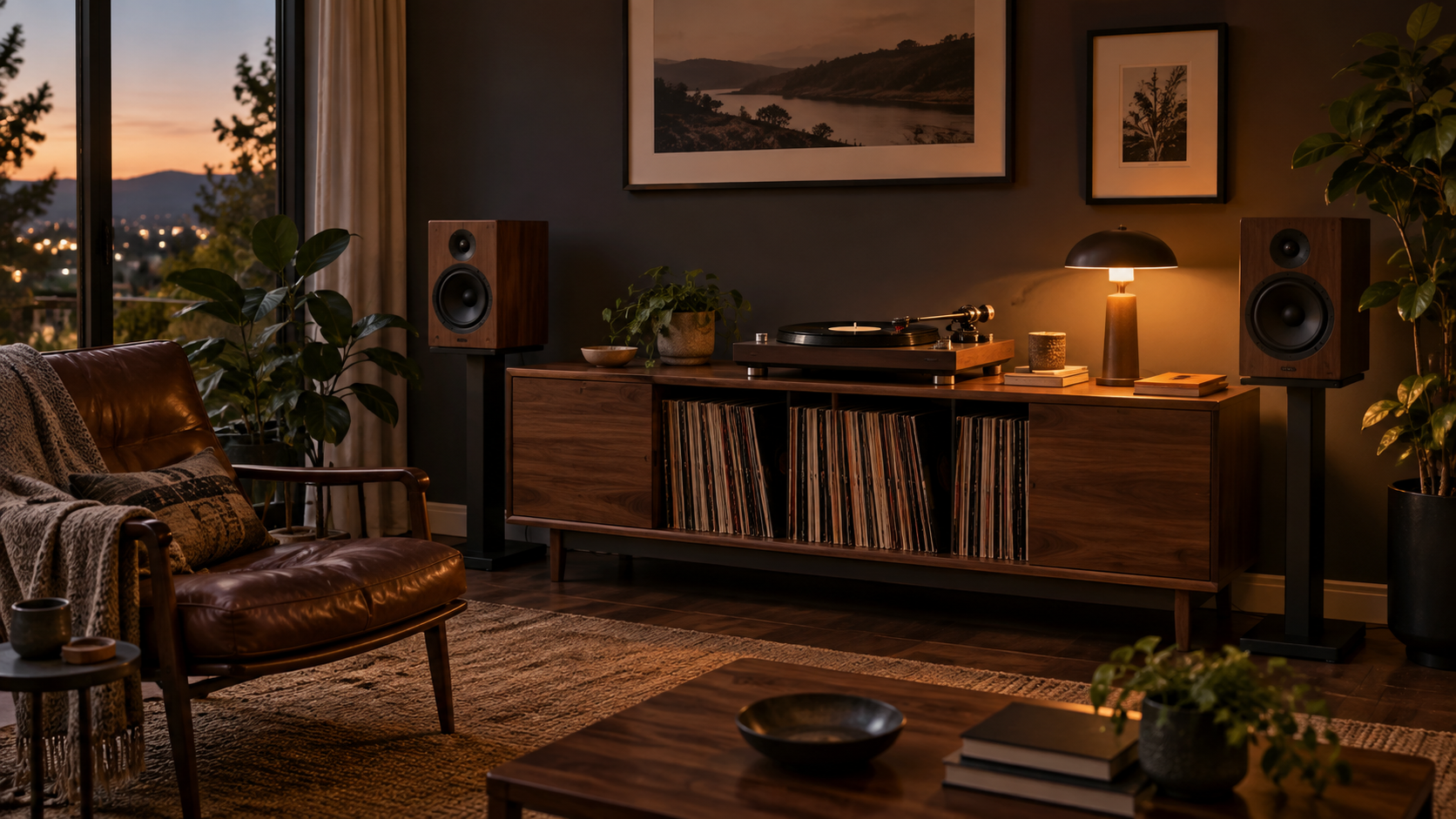 Illustrative vinyl record setup lifestyle concept